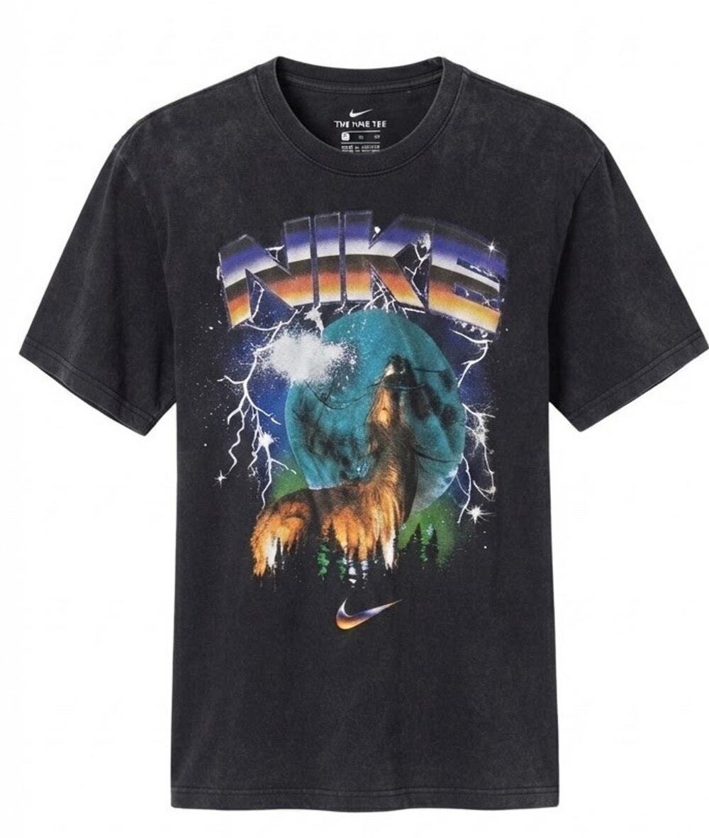 Nike Retro Howlin Moon Ball Wolf Graphic Tee Black XL RARE